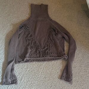 Show Me Your MuMu Fringed Brown Turtleneck Sweater
